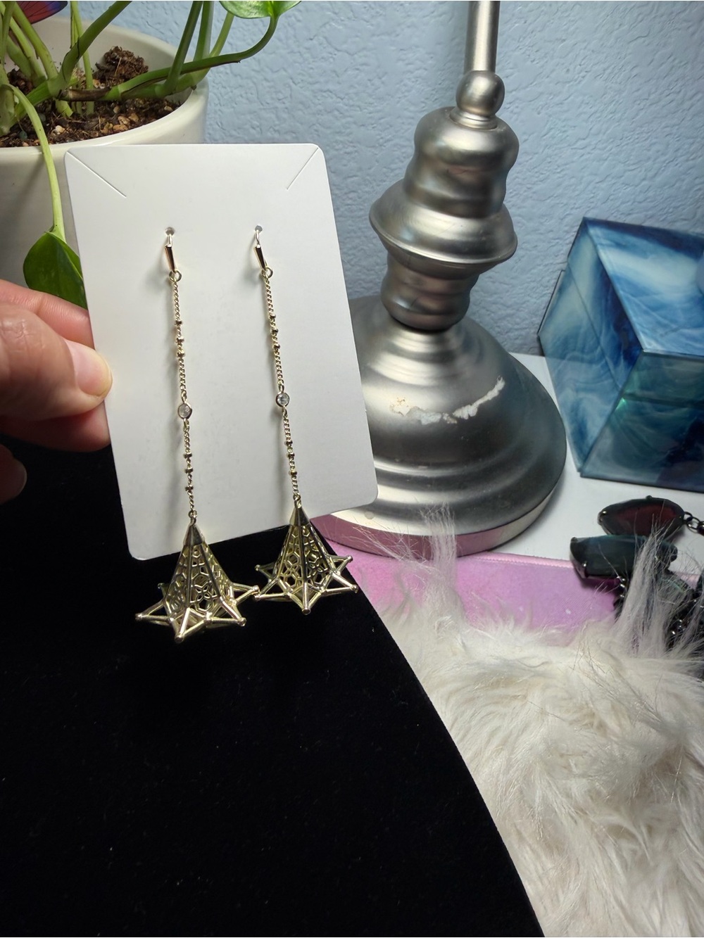 Kendra Scott Silver Geometric Cage Dangle Threader Drop Earrings